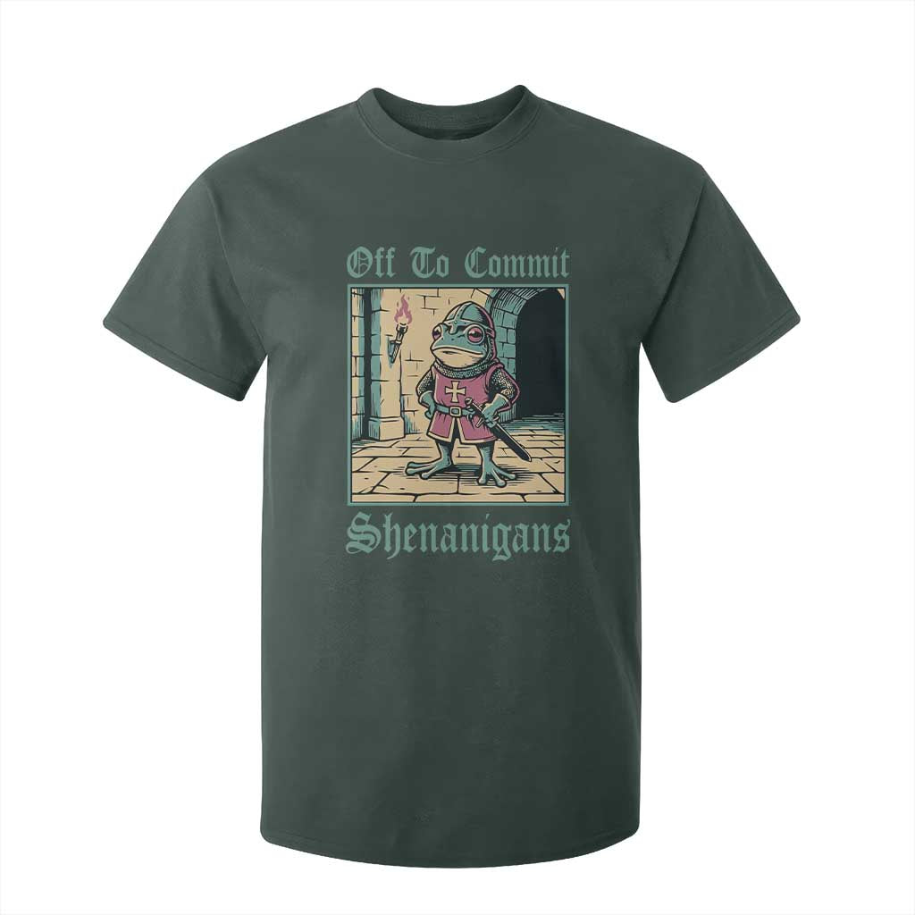 Funny Medieval Frog Knight Fantasy RPG Meme T Shirt For Kid Off To Commit Shenanigans TS02 Dark Forest Green Print Your Wear