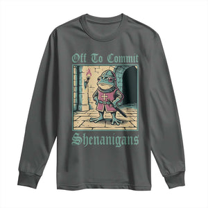 Funny Medieval Frog Knight Fantasy RPG Meme Long Sleeve Shirt Off To Commit Shenanigans TS02 Dark Heather Print Your Wear