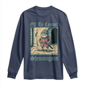 Funny Medieval Frog Knight Fantasy RPG Meme Long Sleeve Shirt Off To Commit Shenanigans TS02 Navy Print Your Wear
