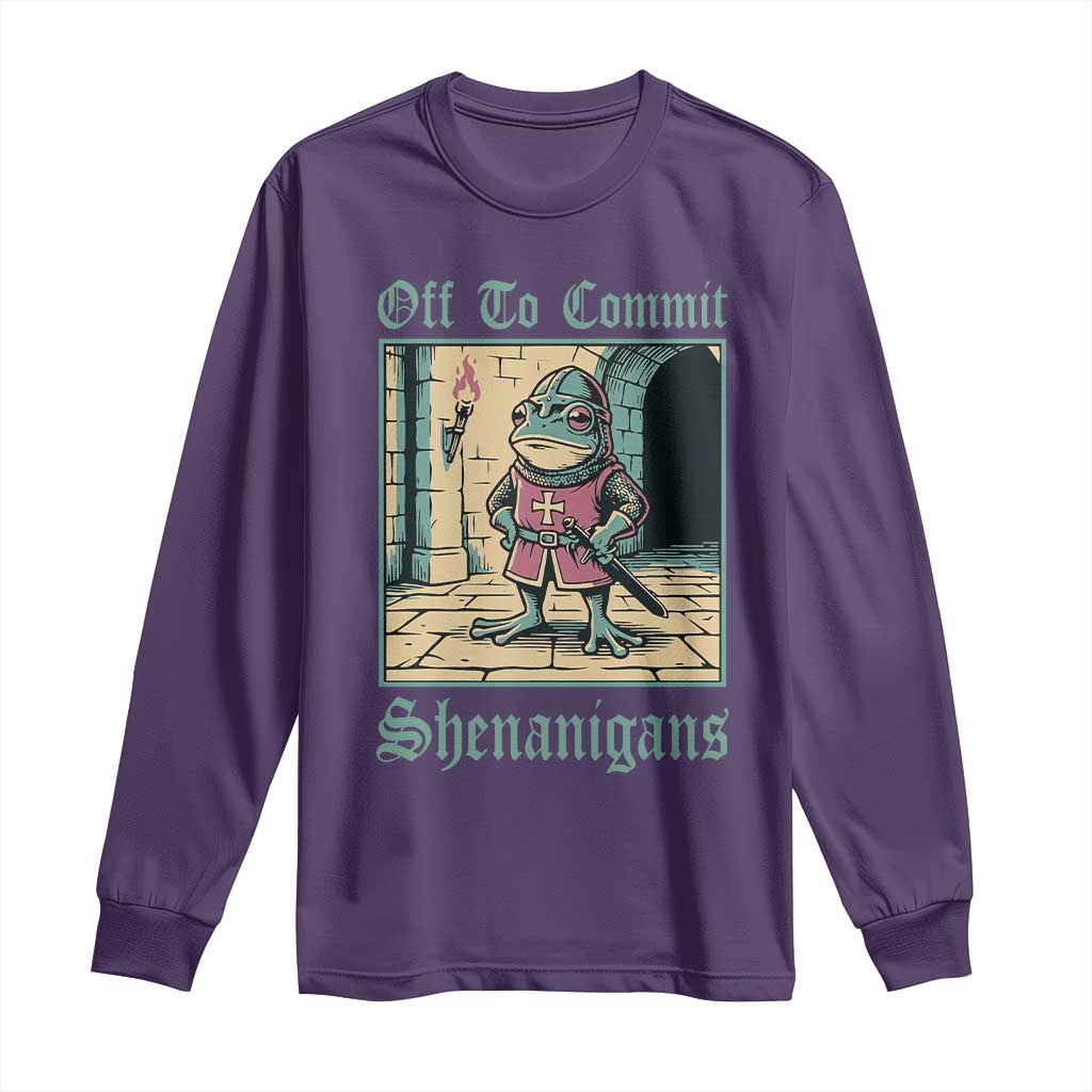 Funny Medieval Frog Knight Fantasy RPG Meme Long Sleeve Shirt Off To Commit Shenanigans TS02 Purple Print Your Wear