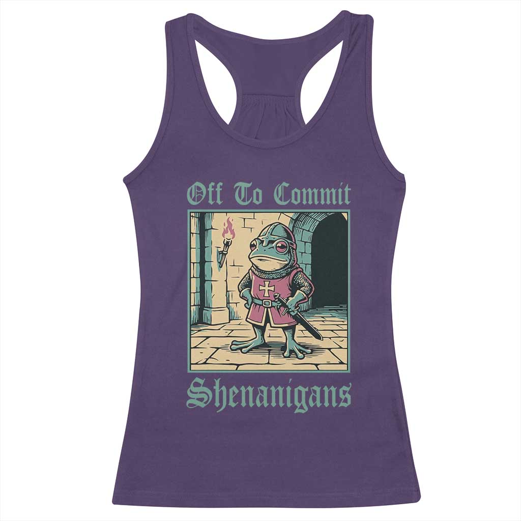 Funny Medieval Frog Knight Fantasy RPG Meme Racerback Tank Top Off To Commit Shenanigans TS02 Purple Print Your Wear