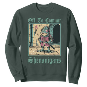 Funny Medieval Frog Knight Fantasy RPG Meme Sweatshirt Off To Commit Shenanigans TS02 Dark Forest Green Print Your Wear