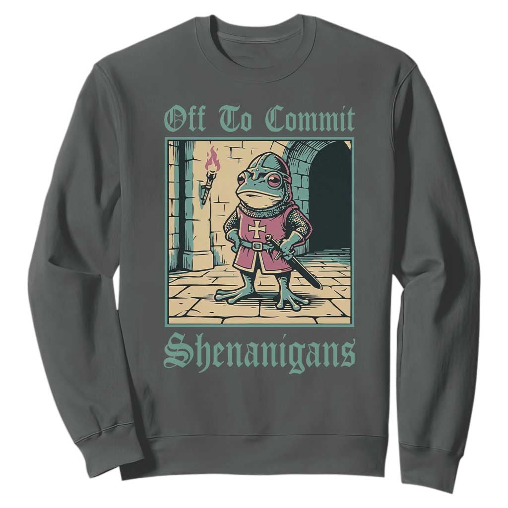Funny Medieval Frog Knight Fantasy RPG Meme Sweatshirt Off To Commit Shenanigans TS02 Dark Heather Print Your Wear
