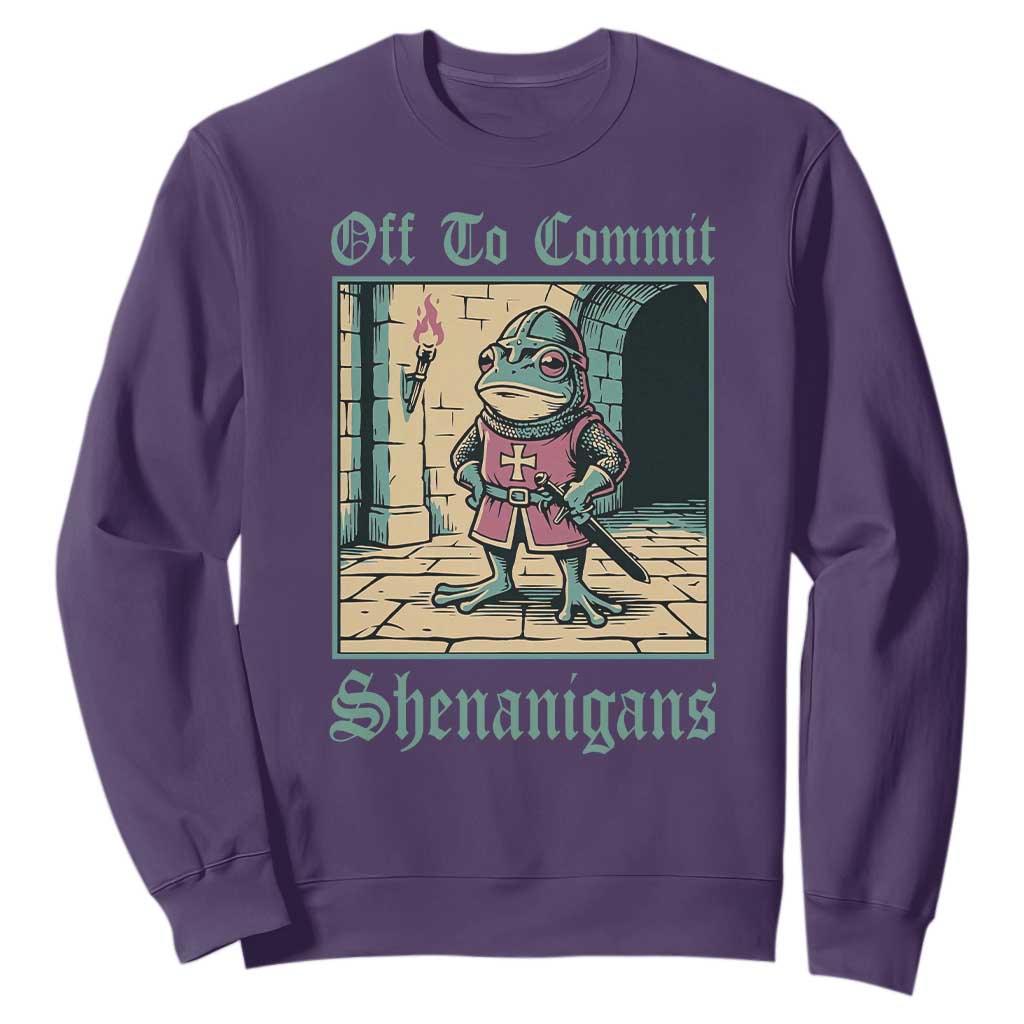 Funny Medieval Frog Knight Fantasy RPG Meme Sweatshirt Off To Commit Shenanigans TS02 Purple Print Your Wear