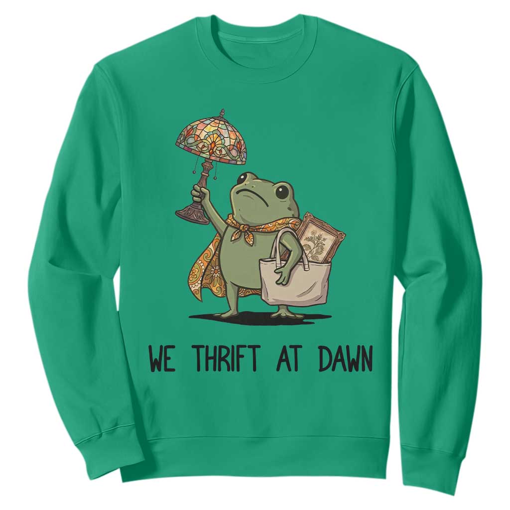 Funny Thrifting Frog Vintage Antique Hunter Sweatshirt We Thrift At Dawn Humor TS02 Irish Green Print Your Wear