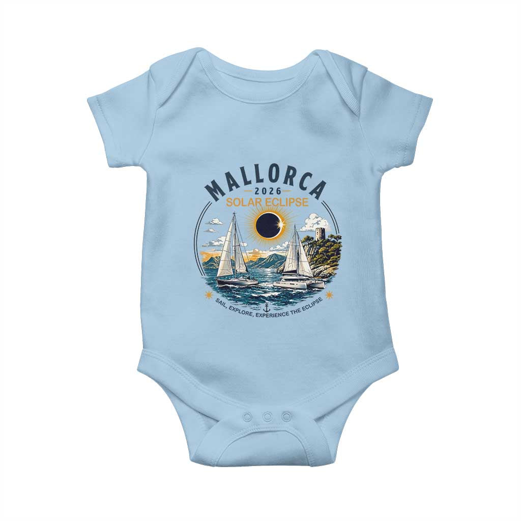 Mallorca Spain 2026 Total Solar Eclipse Baby Onesie Sailing Cruise Totality Sail Explore Experience Travel Souvenir TS02 Light Blue Print Your Wear