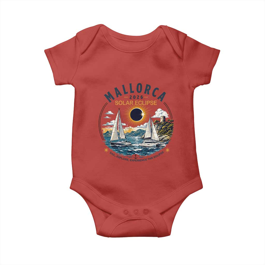 Mallorca Spain 2026 Total Solar Eclipse Baby Onesie Sailing Cruise Totality Sail Explore Experience Travel Souvenir TS02 Red Print Your Wear