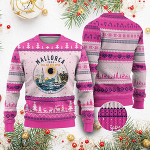 Mallorca Spain 2026 Total Solar Eclipse Ugly Christmas Sweater Sailing Cruise Totality Sail Explore Experience Travel Souvenir TS02 Hot Pink Print Your Wear