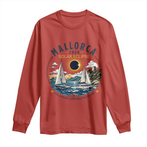Mallorca Spain 2026 Total Solar Eclipse Long Sleeve Shirt Sailing Cruise Totality Sail Explore Experience Travel Souvenir TS02 Red Print Your Wear