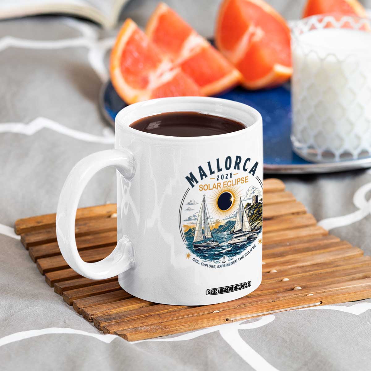 Mallorca Spain 2026 Total Solar Eclipse Coffee Mug Sailing Cruise Totality Sail Explore Experience Travel Souvenir TS02 Print Your Wear
