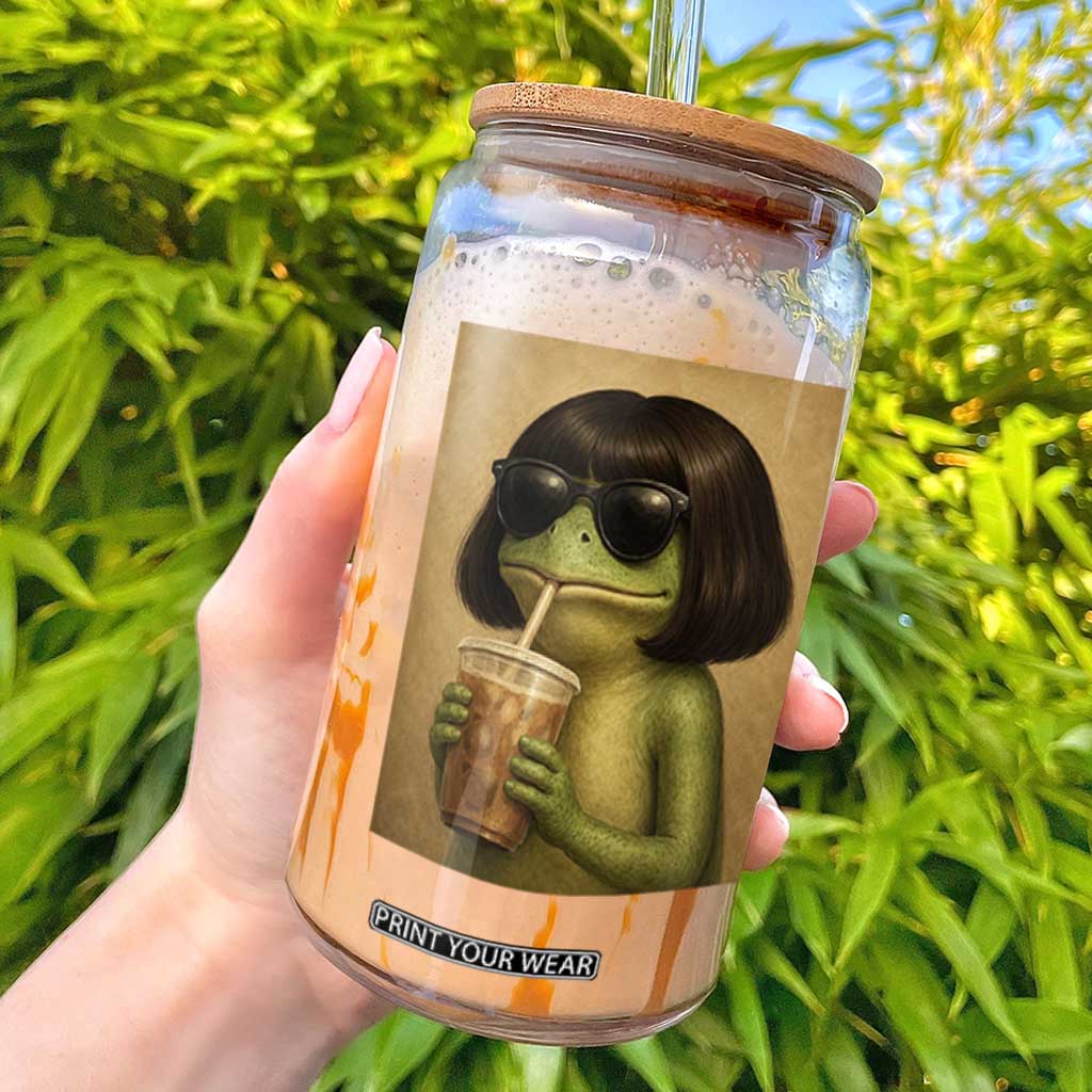Funny Frog Bob Haircut Renaissance Painting Meme Glass Can TS02 Black Print Your Wear