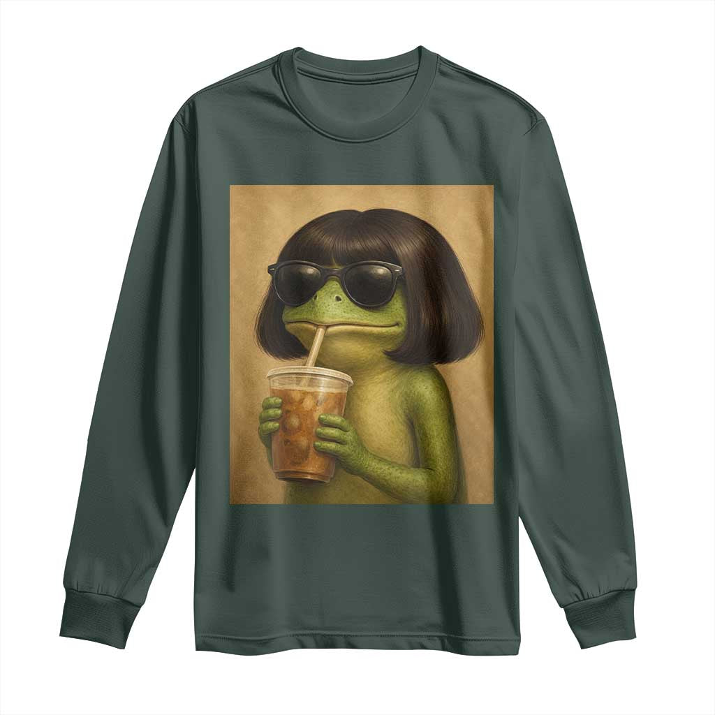 Funny Frog Bob Haircut Renaissance Painting Meme Long Sleeve Shirt TS02 Dark Forest Green Print Your Wear