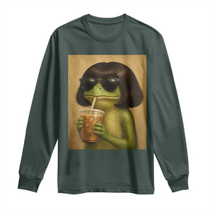 Funny Frog Bob Haircut Renaissance Painting Meme Long Sleeve Shirt TS02 Dark Forest Green Print Your Wear