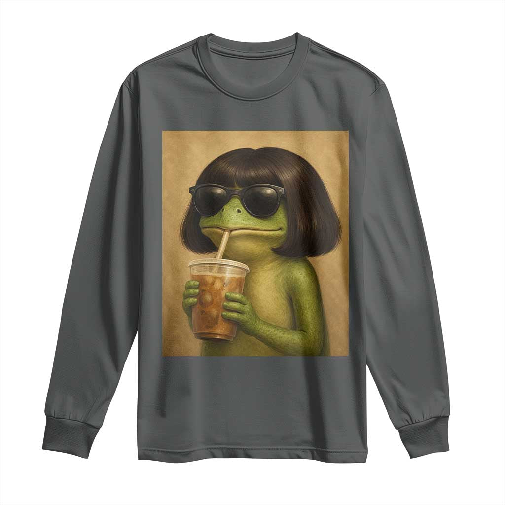 Funny Frog Bob Haircut Renaissance Painting Meme Long Sleeve Shirt TS02 Dark Heather Print Your Wear