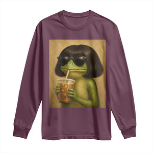 Funny Frog Bob Haircut Renaissance Painting Meme Long Sleeve Shirt TS02 Maroon Print Your Wear