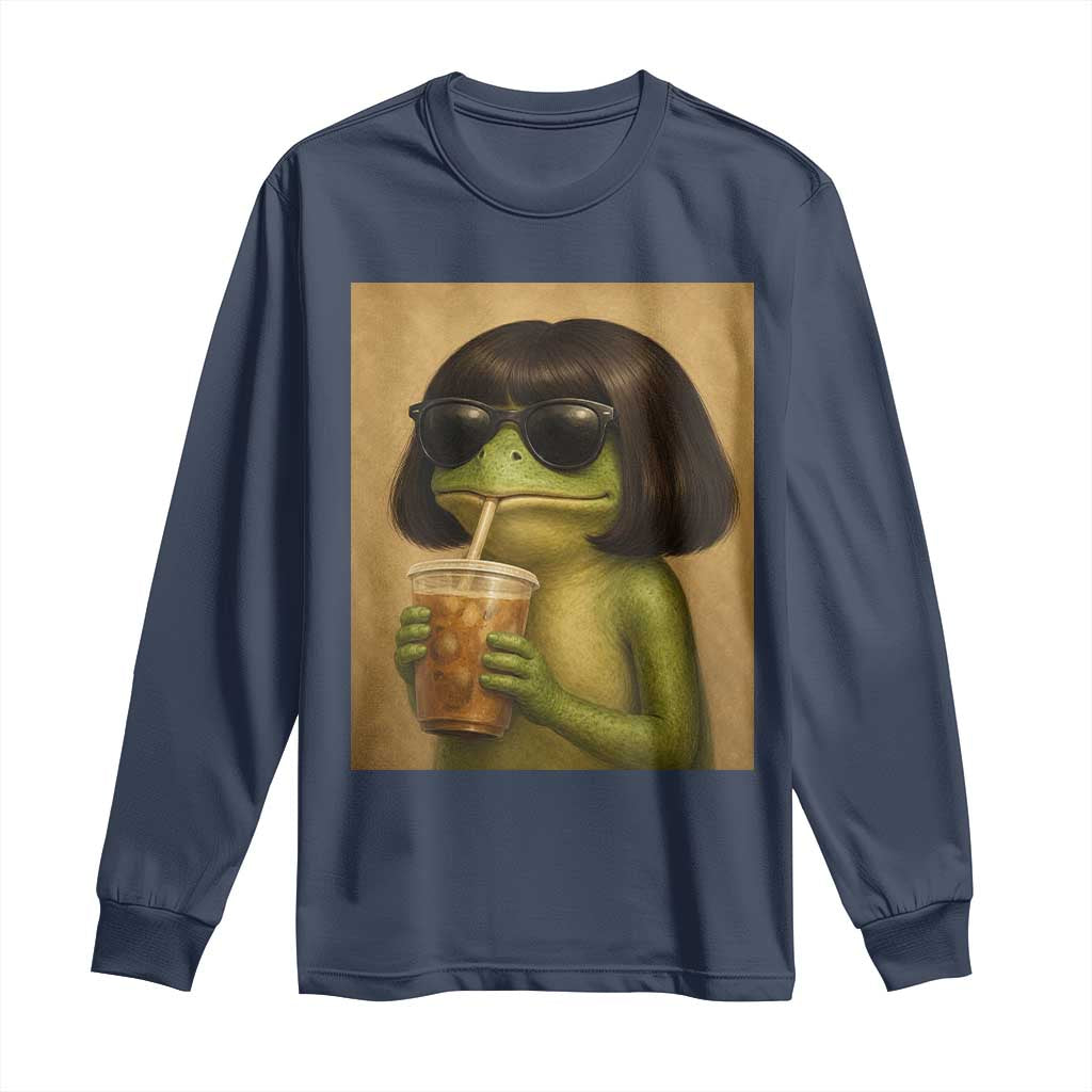 Funny Frog Bob Haircut Renaissance Painting Meme Long Sleeve Shirt TS02 Navy Print Your Wear