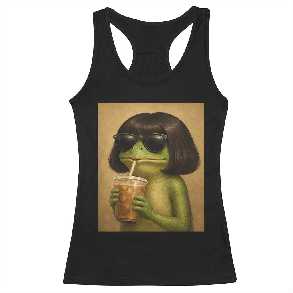 Funny Frog Bob Haircut Renaissance Painting Meme Racerback Tank Top TS02 Black Print Your Wear