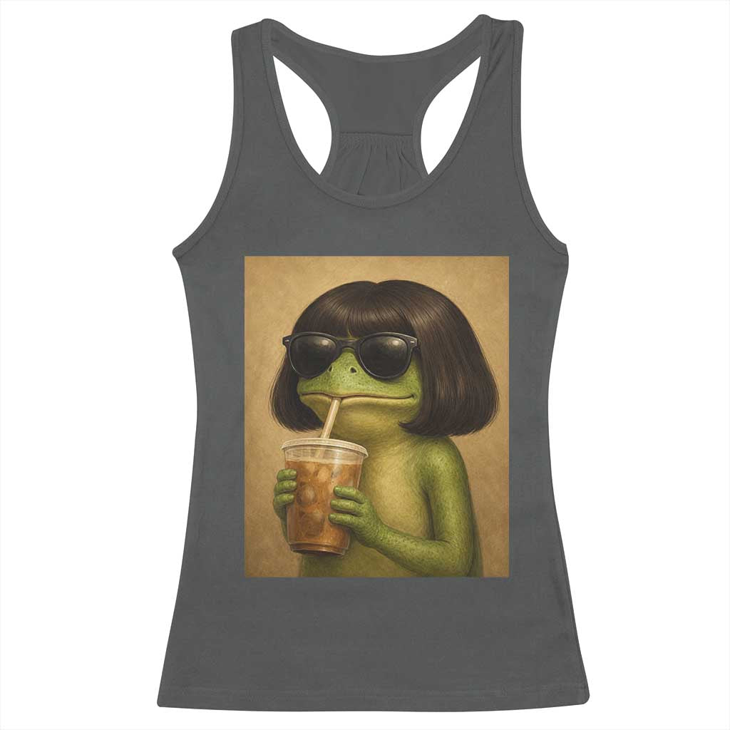 Funny Frog Bob Haircut Renaissance Painting Meme Racerback Tank Top TS02 Dark Heather Print Your Wear