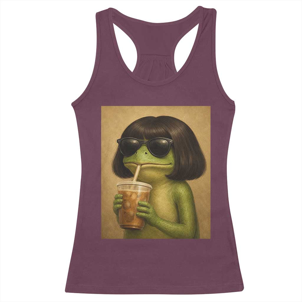 Funny Frog Bob Haircut Renaissance Painting Meme Racerback Tank Top TS02 Maroon Print Your Wear