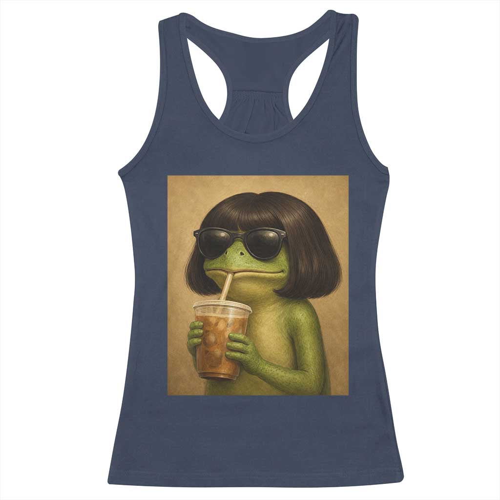 Funny Frog Bob Haircut Renaissance Painting Meme Racerback Tank Top TS02 Navy Print Your Wear