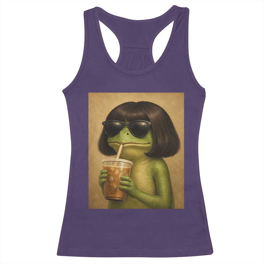 Funny Frog Bob Haircut Renaissance Painting Meme Racerback Tank Top TS02 Purple Print Your Wear