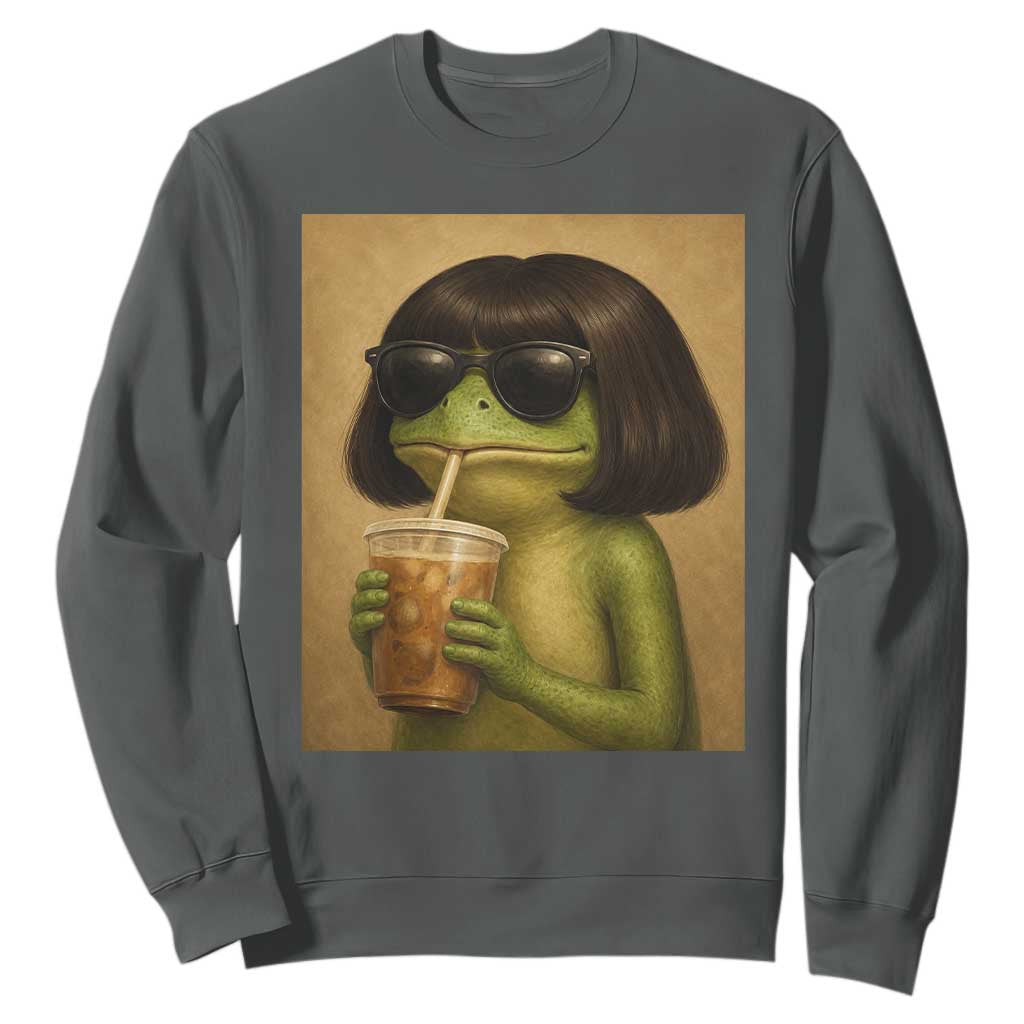Funny Frog Bob Haircut Renaissance Painting Meme Sweatshirt TS02 Dark Heather Print Your Wear