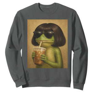 Funny Frog Bob Haircut Renaissance Painting Meme Sweatshirt TS02 Dark Heather Print Your Wear
