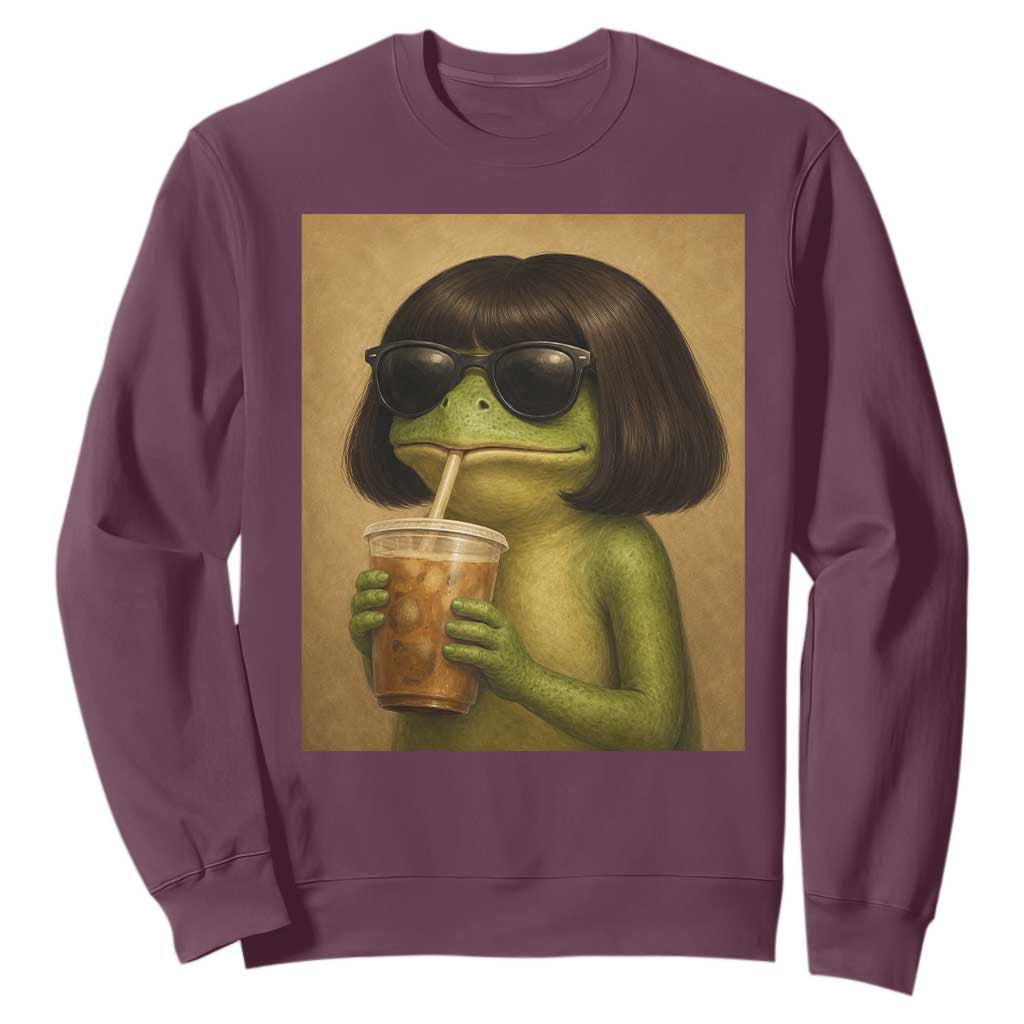 Funny Frog Bob Haircut Renaissance Painting Meme Sweatshirt TS02 Maroon Print Your Wear