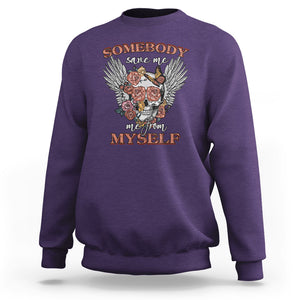 Western Skull Sweatshirt Somebody Save Me From Myself Country Music Western Retro TS02 Purple Printyourwear