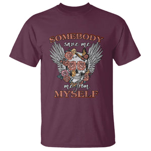 Western Skull T Shirt Somebody Save Me From Myself Country Music Western Retro TS02 Maroon Printyourwear