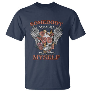 Western Skull T Shirt Somebody Save Me From Myself Country Music Western Retro TS02 Navy Printyourwear