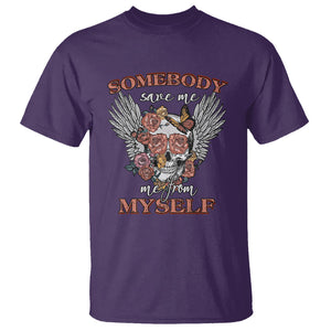 Western Skull T Shirt Somebody Save Me From Myself Country Music Western Retro TS02 Purple Printyourwear