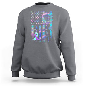 Suicide Prevention Awareness Sweatshirt Support Squad Teal And Purple American Flag Sunflower TS02 Charcoal Printyourwear