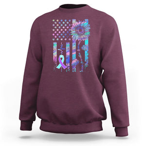 Suicide Prevention Awareness Sweatshirt Support Squad Teal And Purple American Flag Sunflower TS02 Maroon Printyourwear