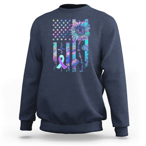 Suicide Prevention Awareness Sweatshirt Support Squad Teal And Purple American Flag Sunflower TS02 Navy Printyourwear