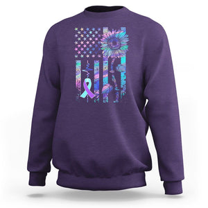 Suicide Prevention Awareness Sweatshirt Support Squad Teal And Purple American Flag Sunflower TS02 Purple Printyourwear