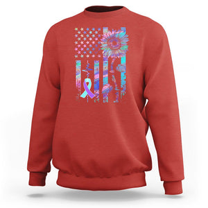 Suicide Prevention Awareness Sweatshirt Support Squad Teal And Purple American Flag Sunflower TS02 Red Printyourwear