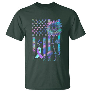 Suicide Prevention Awareness T Shirt Support Squad Teal And Purple American Flag Sunflower TS02 Dark Forest Green Printyourwear