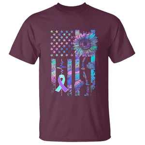 Suicide Prevention Awareness T Shirt Support Squad Teal And Purple American Flag Sunflower TS02 Maroon Printyourwear