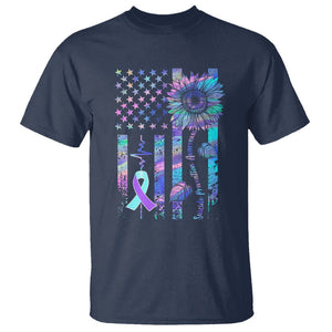 Suicide Prevention Awareness T Shirt Support Squad Teal And Purple American Flag Sunflower TS02 Navy Printyourwear