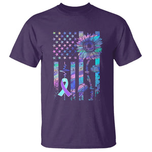 Suicide Prevention Awareness T Shirt Support Squad Teal And Purple American Flag Sunflower TS02 Purple Printyourwear