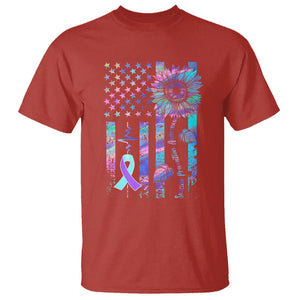 Suicide Prevention Awareness T Shirt Support Squad Teal And Purple American Flag Sunflower TS02 Red Printyourwear