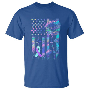 Suicide Prevention Awareness T Shirt Support Squad Teal And Purple American Flag Sunflower TS02 Royal Blue Printyourwear