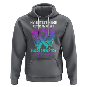 Suicide Prevention Awareness Hoodie Suicide Awareness Support My Sister's Wings Cover My Heart TS02 Charcoal Printyourwear