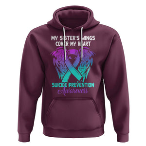 Suicide Prevention Awareness Hoodie Suicide Awareness Support My Sister's Wings Cover My Heart TS02 Maroon Printyourwear