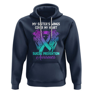 Suicide Prevention Awareness Hoodie Suicide Awareness Support My Sister's Wings Cover My Heart TS02 Navy Printyourwear