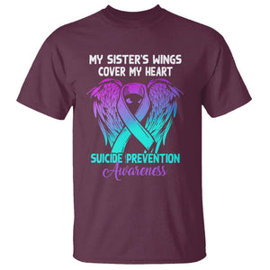 Suicide Prevention Awareness T Shirt Suicide Awareness Support My Sister's Wings Cover My Heart TS02 Maroon Printyourwear