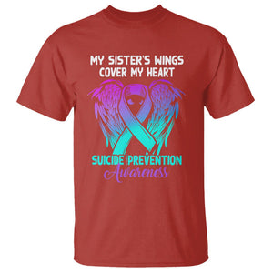 Suicide Prevention Awareness T Shirt Suicide Awareness Support My Sister's Wings Cover My Heart TS02 Red Printyourwear