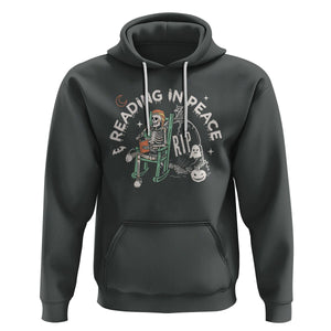 Reading Skeleton Hoodie RIP Reading In Peace Book Lover Spooky Vibe TS02 Dark Heather Printyourwear