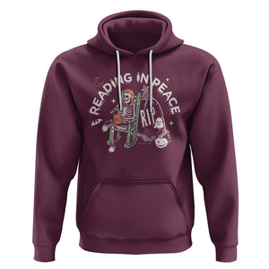 Reading Skeleton Hoodie RIP Reading In Peace Book Lover Spooky Vibe TS02 Maroon Printyourwear